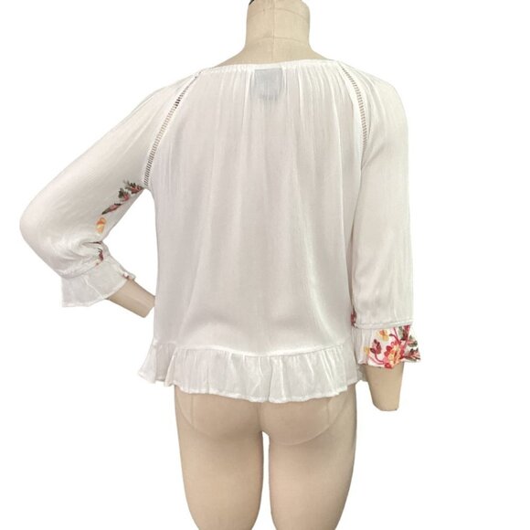 Anthropologie Liv Los Angeles BOHO Peasant Top S Floral Embroidered White 174L - Picture 5 of 11